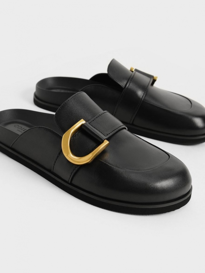 Charles & Keith Gabine Buckled Lær Loafer​ Mules Sko Svarte | GKIVU4326