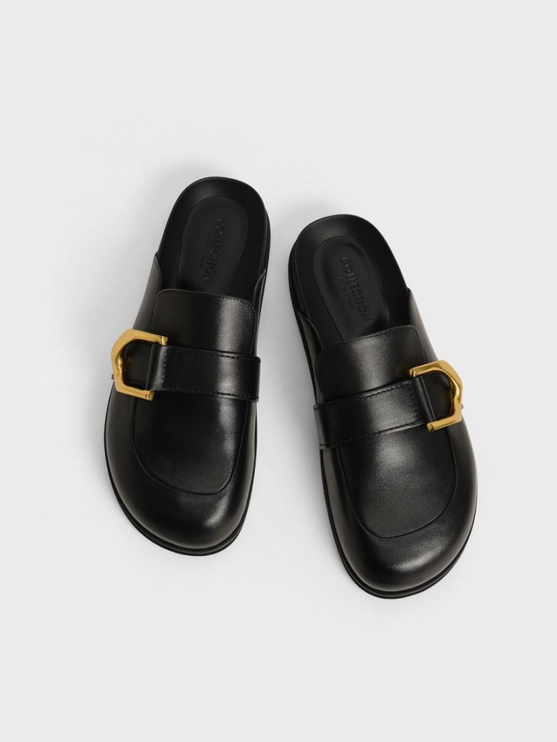 Charles & Keith Gabine Buckled Lær Loafer​ Mules Sko Svarte | GKIVU4326