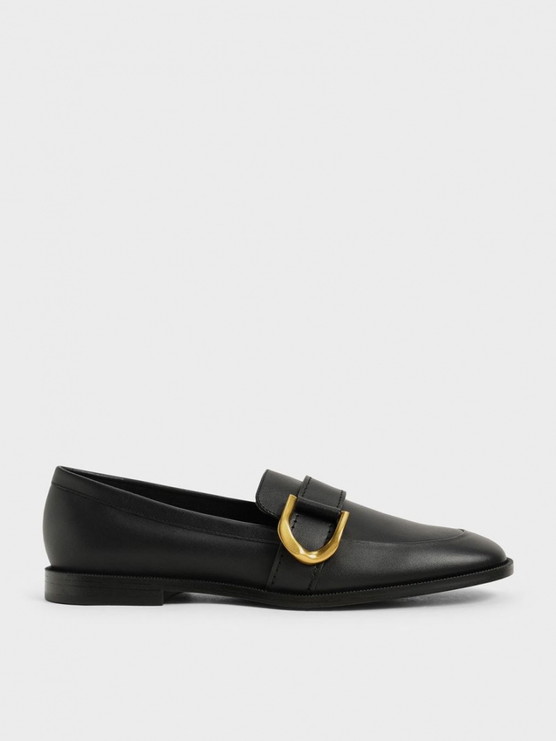 Charles & Keith Gabine Buckled Lær​ Loafers Svarte | SPMLJ4187