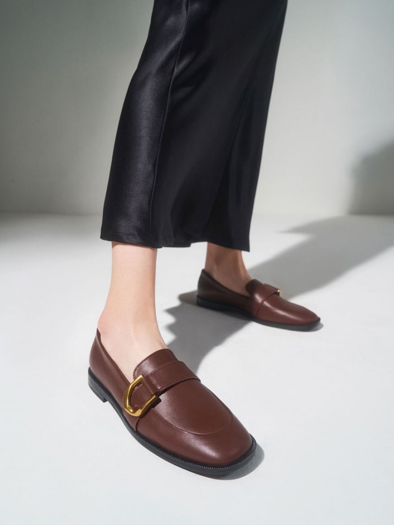 Charles & Keith Gabine Buckled Lær​ Loafers Brune | ZBISK5962