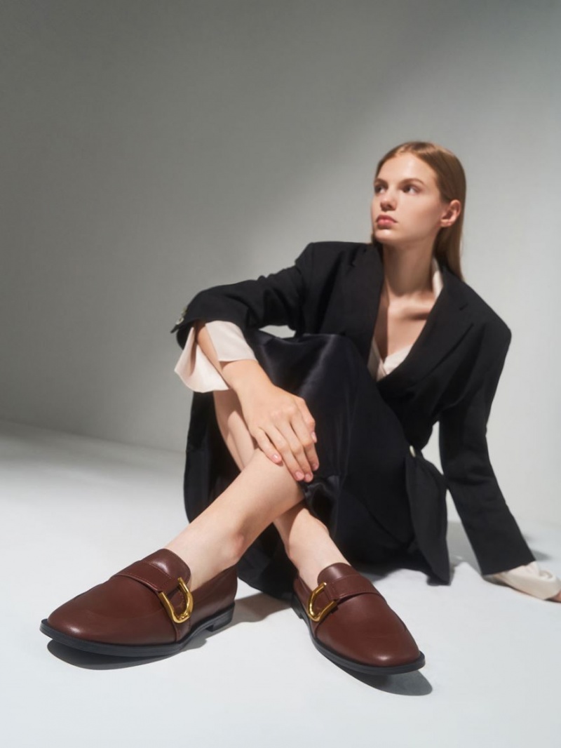 Charles & Keith Gabine Buckled Lær​ Loafers Brune | ZBISK5962