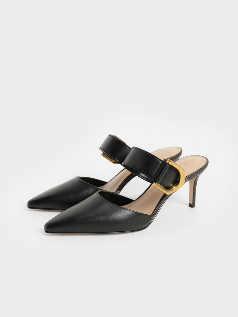 Charles & Keith Gabine Buckled Lær Mule Pumps Svarte | ZTVIK8346