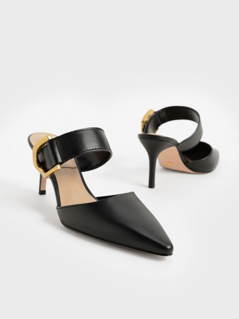 Charles & Keith Gabine Buckled Lær Mule Pumps Svarte | ZTVIK8346