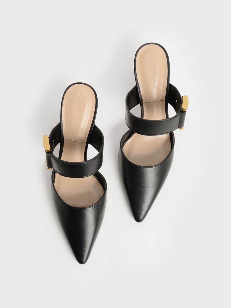 Charles & Keith Gabine Buckled Lær Mule Pumps Svarte | ZTVIK8346