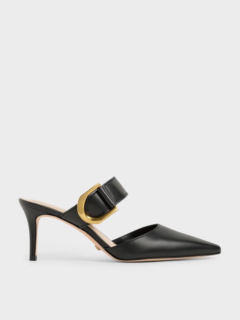 Charles & Keith Gabine Buckled Lær Mule Pumps Svarte | ZTVIK8346