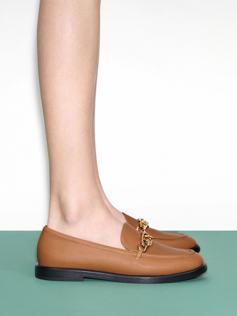 Charles & Keith Gabine Chain-Link Lær Loafers Brune | YIWMU3860