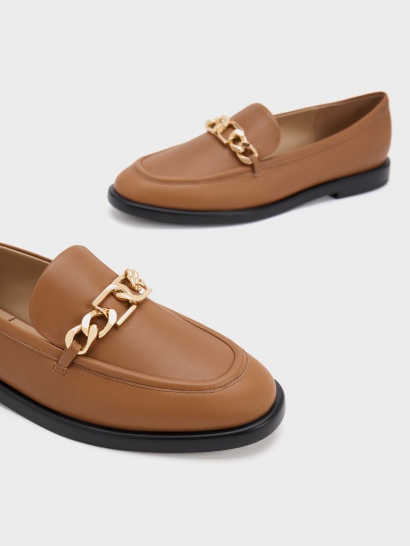 Charles & Keith Gabine Chain-Link Lær Loafers Brune | YIWMU3860