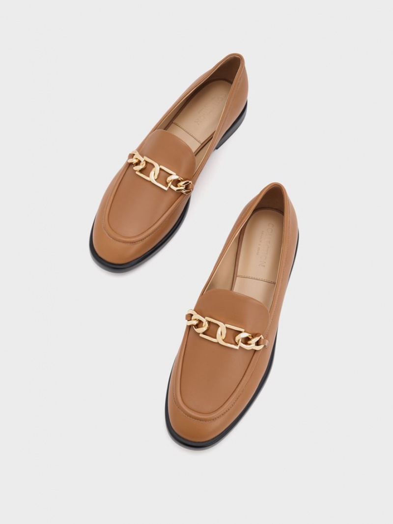 Charles & Keith Gabine Chain-Link Lær Loafers Brune | YIWMU3860