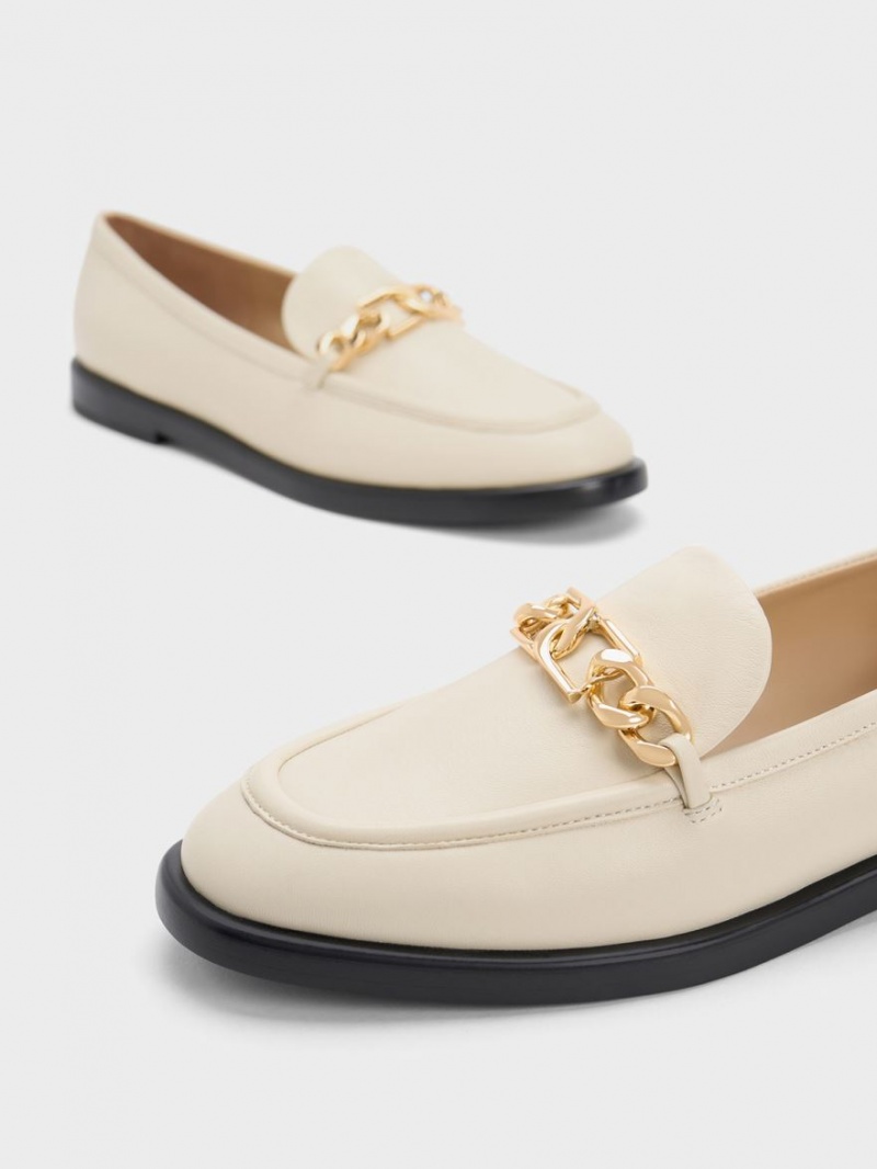 Charles & Keith Gabine Chain-Link Lær Loafers Pisket Krem | ZLGEP6890