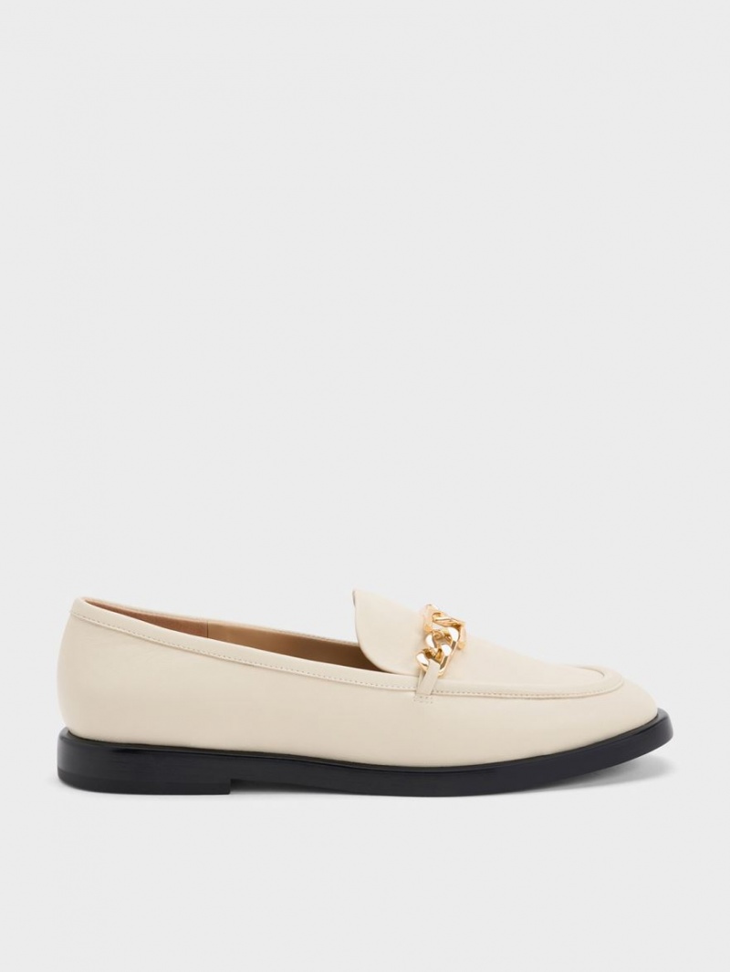 Charles & Keith Gabine Chain-Link Lær Loafers Pisket Krem | ZLGEP6890