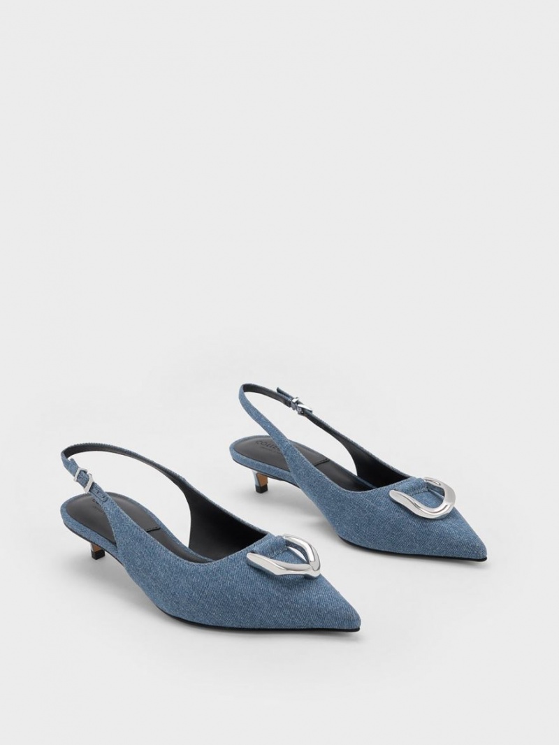 Charles & Keith Gabine Denim Slingback Pumps Blå | JLPAY5879