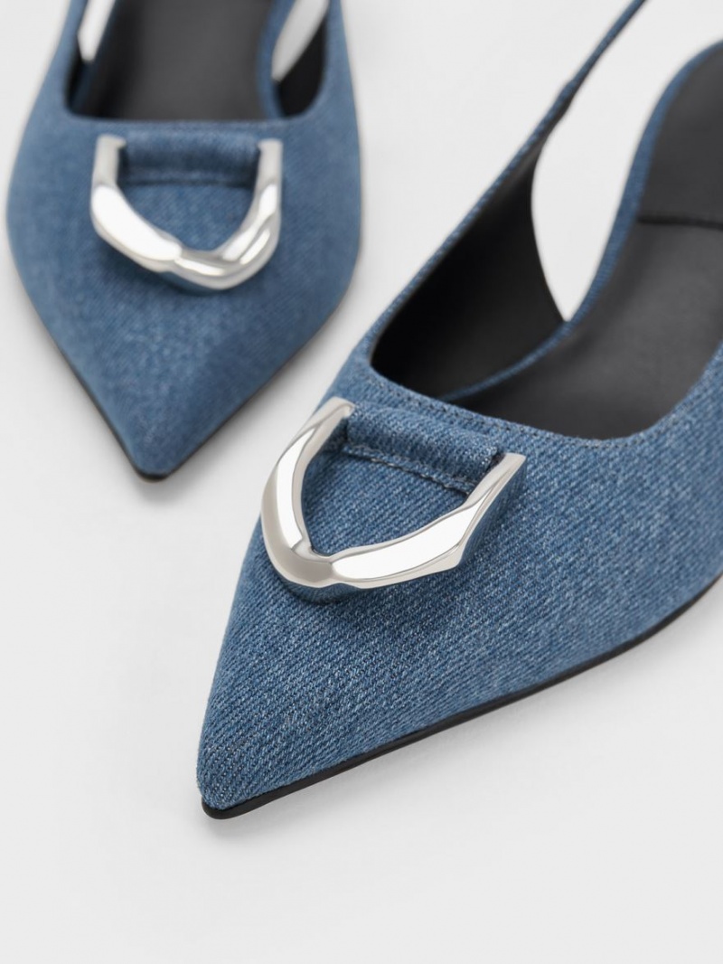 Charles & Keith Gabine Denim Slingback Pumps Blå | JLPAY5879