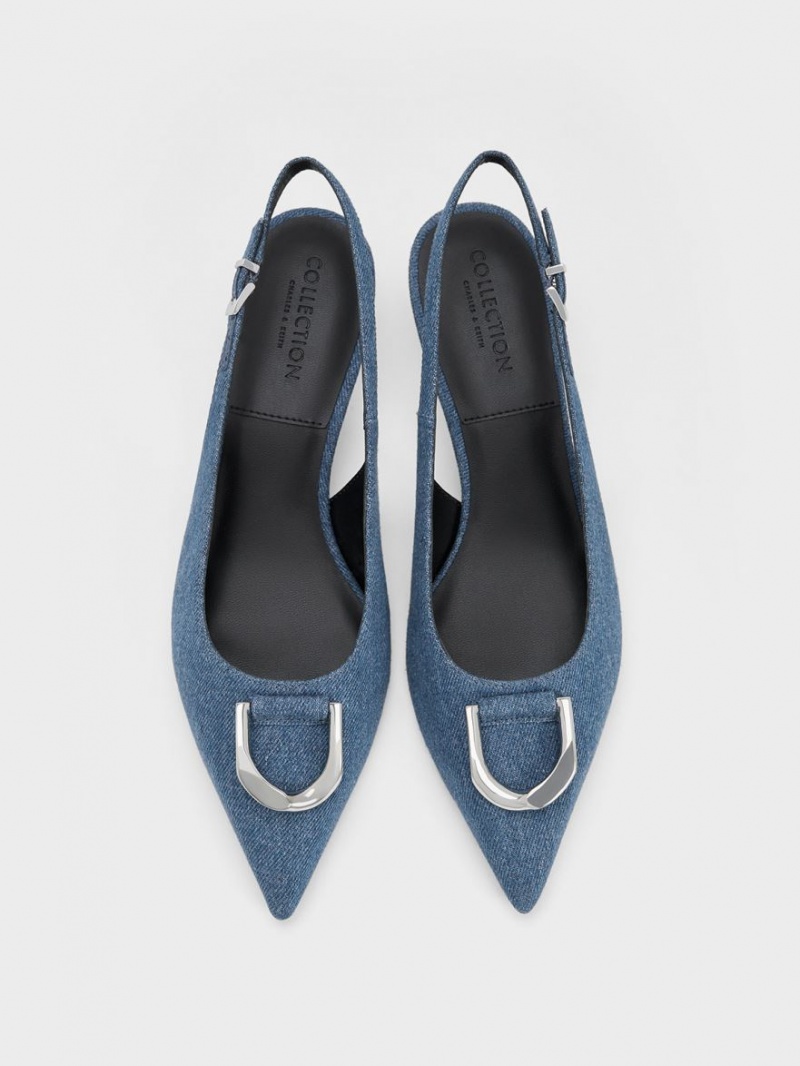 Charles & Keith Gabine Denim Slingback Pumps Blå | JLPAY5879