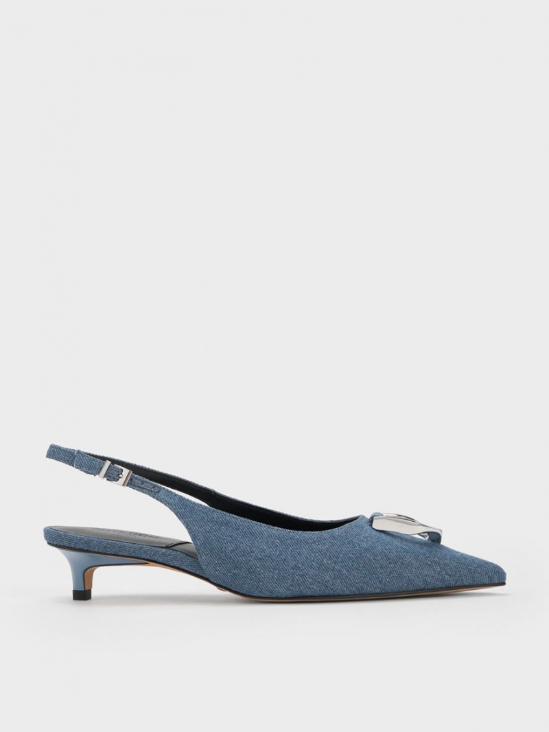 Charles & Keith Gabine Denim Slingback Pumps Blå | JLPAY5879