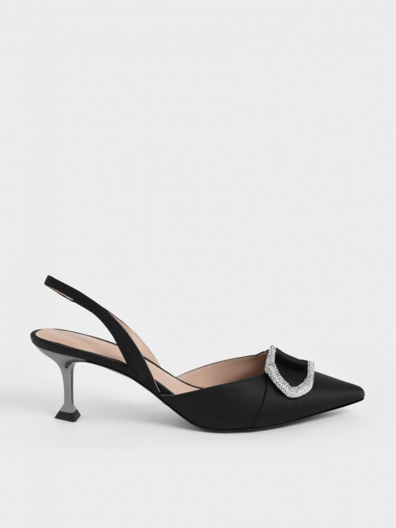 Charles & Keith Gabine Gem-Embellished Slingback Pumps Svarte | TXHBV8542