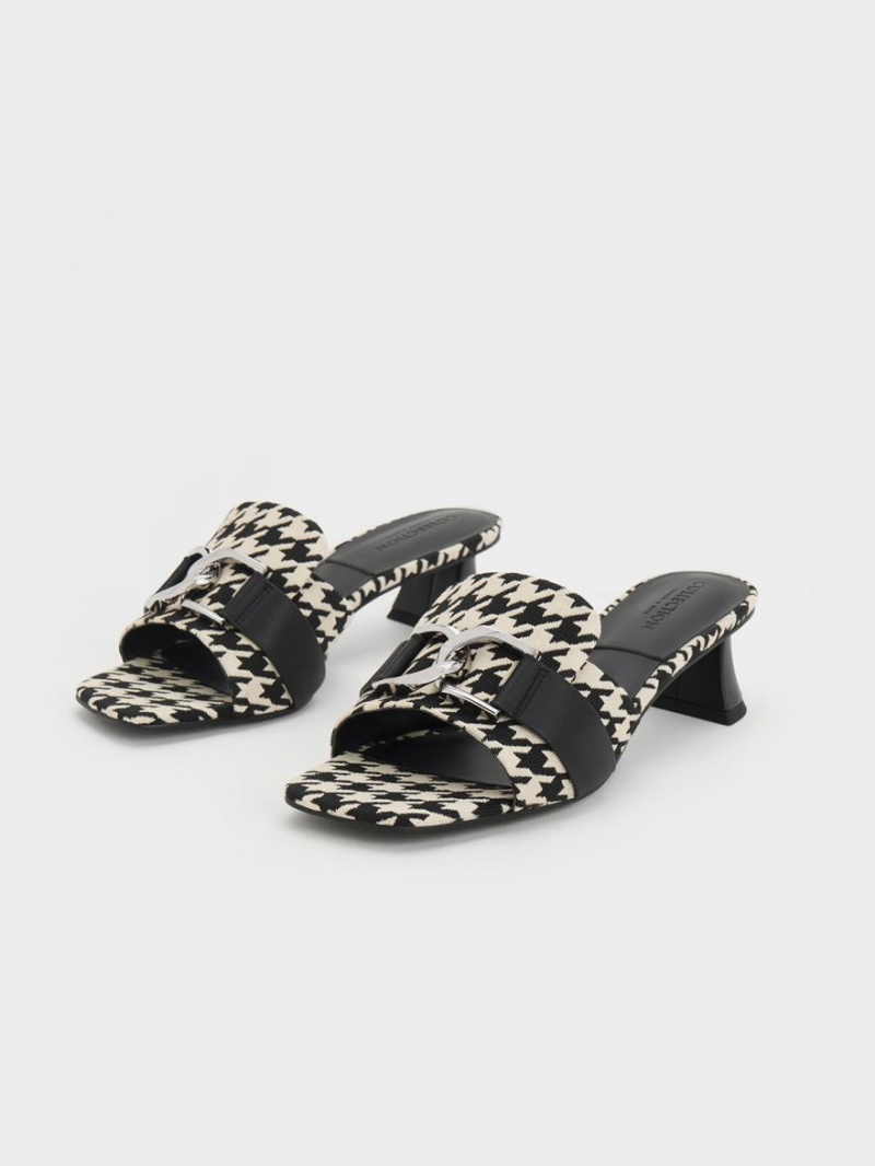 Charles & Keith Gabine Houndstooth Lær Hælene Mules Sko Multicolor | XDWQY9873