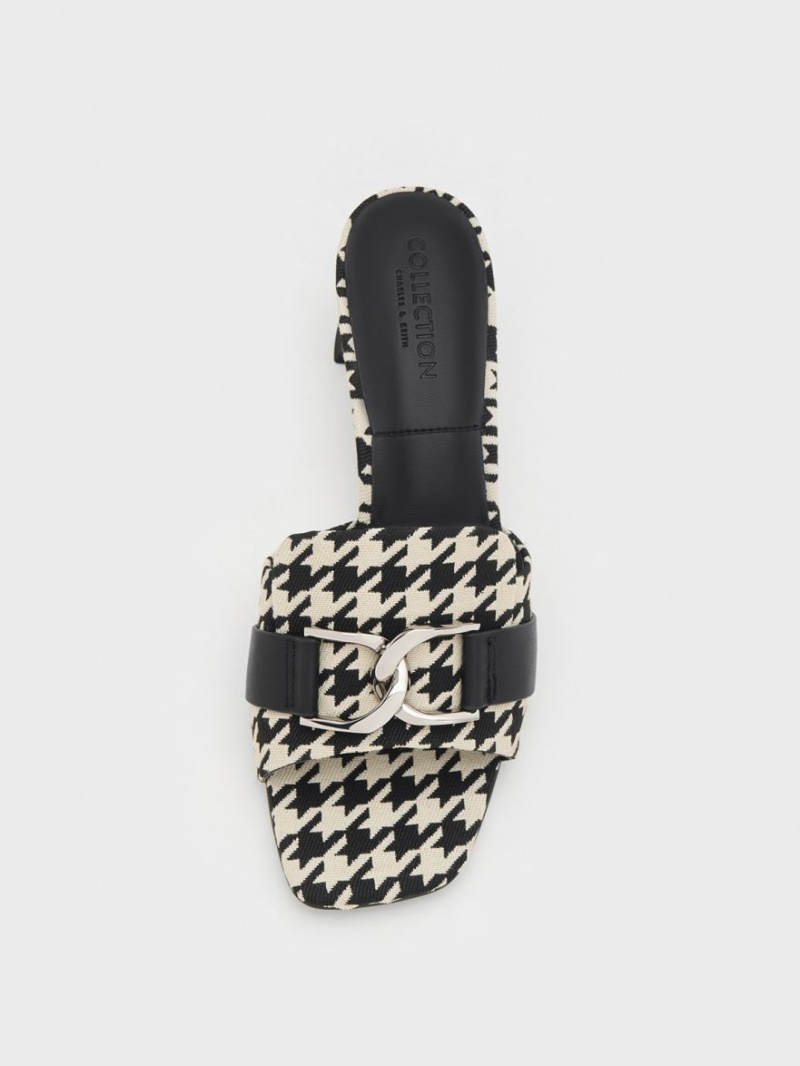 Charles & Keith Gabine Houndstooth Lær Hælene Mules Sko Multicolor | XDWQY9873