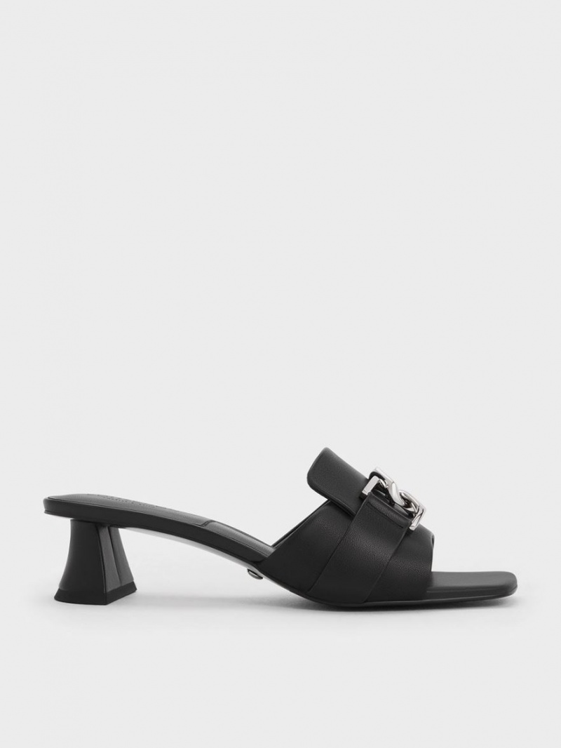 Charles & Keith Gabine Lær Block Heel Mules Sko Svarte | PTXYU1875