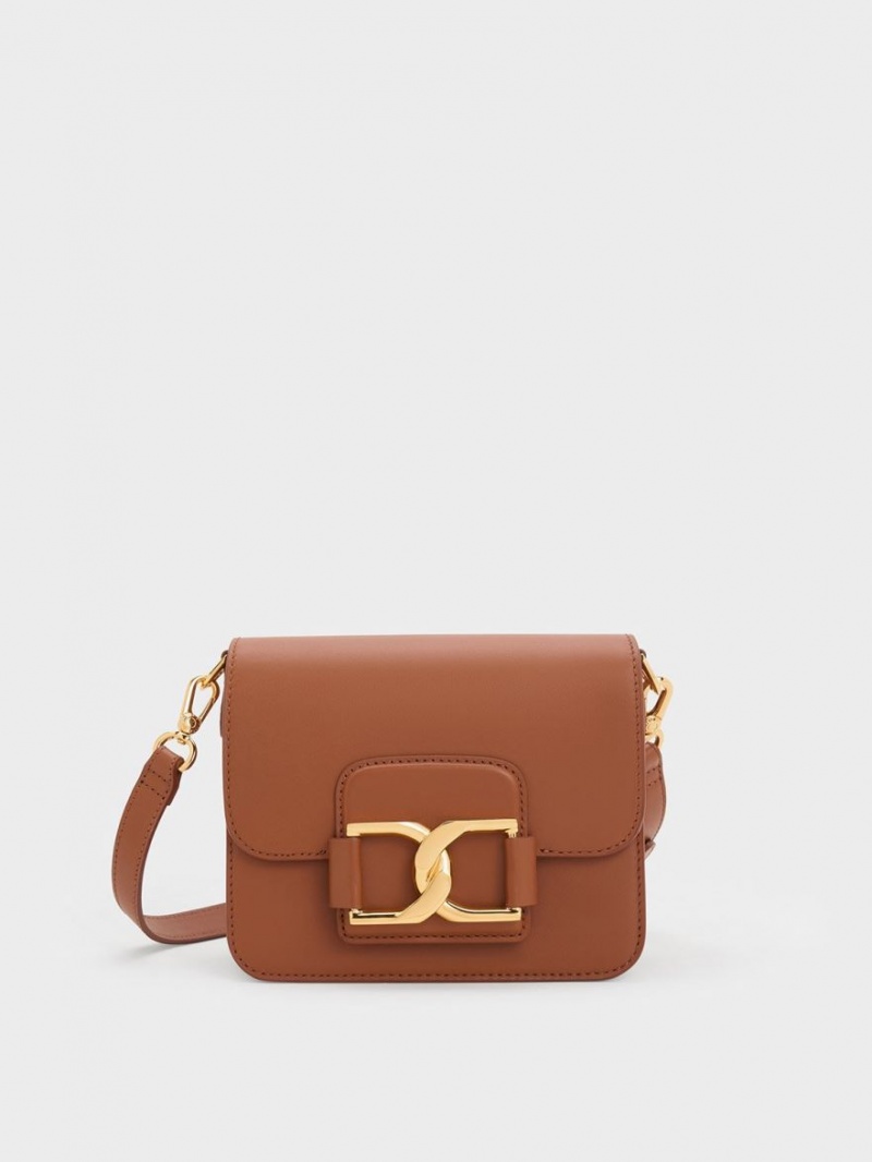 Charles & Keith Gabine Lær Crossbody Veske Brune | EFVLH9160