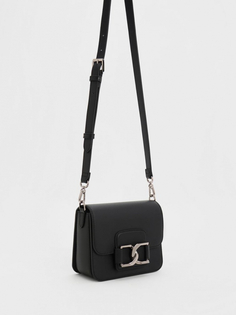 Charles & Keith Gabine Lær Crossbody Veske Svarte | FQNSI8147