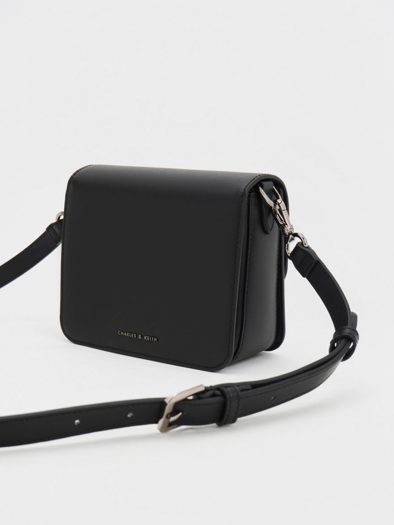 Charles & Keith Gabine Lær Crossbody Veske Svarte | FQNSI8147