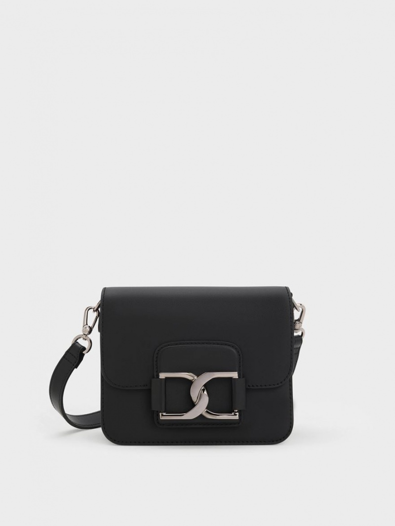 Charles & Keith Gabine Lær Crossbody Veske Svarte | FQNSI8147