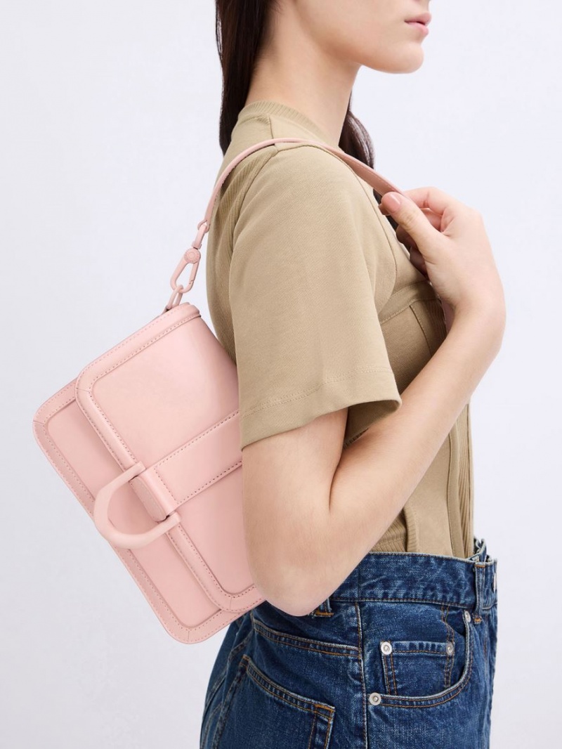 Charles & Keith Gabine Lær Crossbody Veske Rosa | IGKJB4520