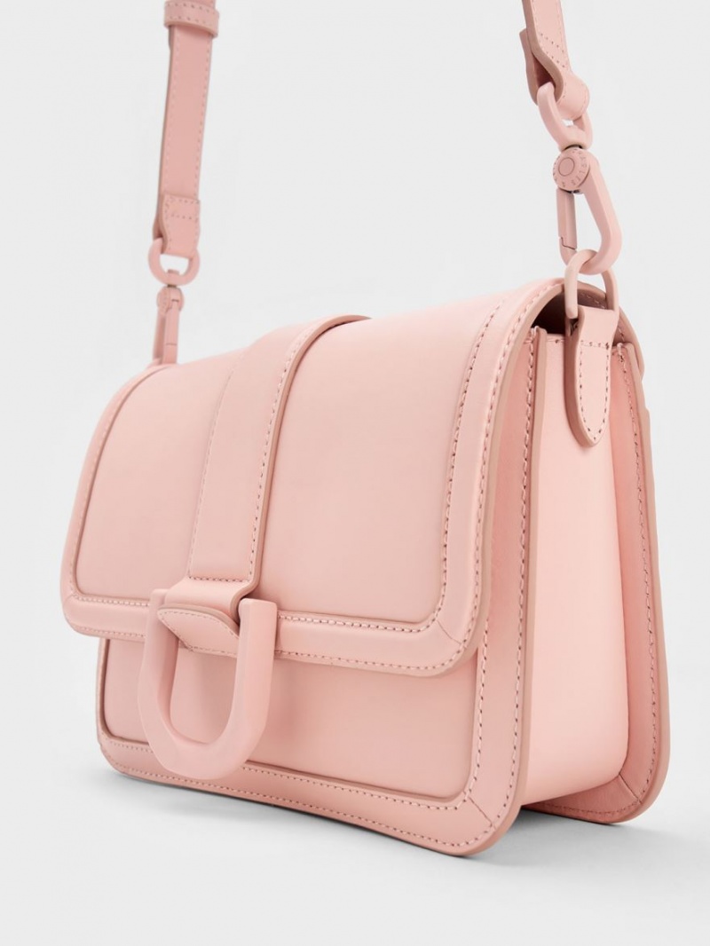 Charles & Keith Gabine Lær Crossbody Veske Rosa | IGKJB4520