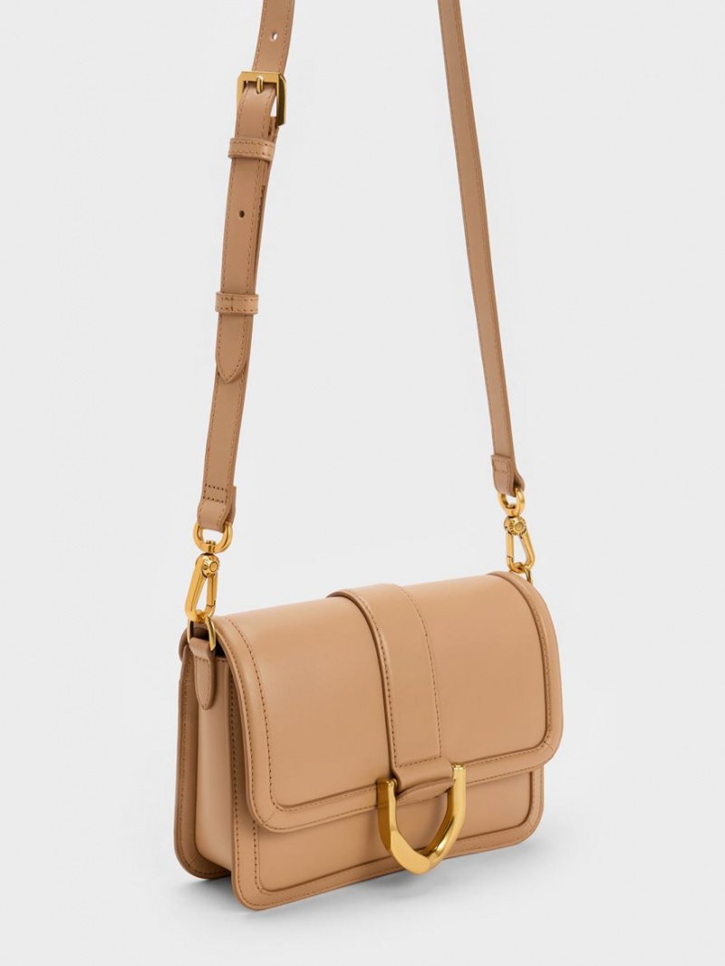 Charles & Keith Gabine Lær Crossbody Veske Beige | ZBAVH8473