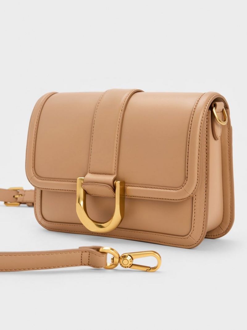 Charles & Keith Gabine Lær Crossbody Veske Beige | ZBAVH8473