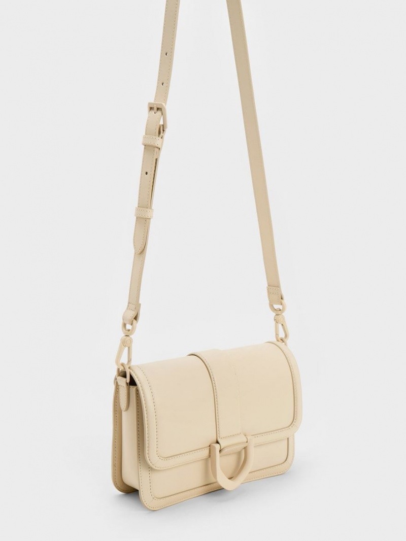 Charles & Keith Gabine Lær Crossbody Veske Pisket Krem | JMBKW1340