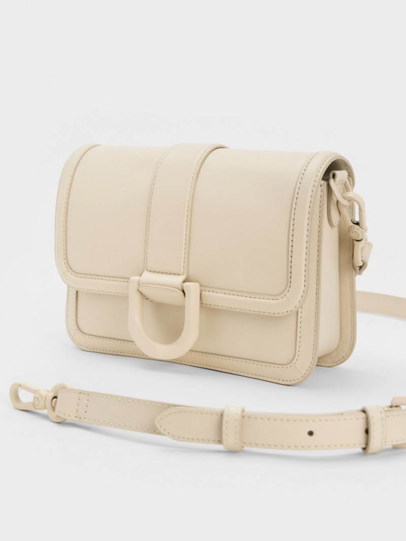 Charles & Keith Gabine Lær Crossbody Veske Pisket Krem | JMBKW1340