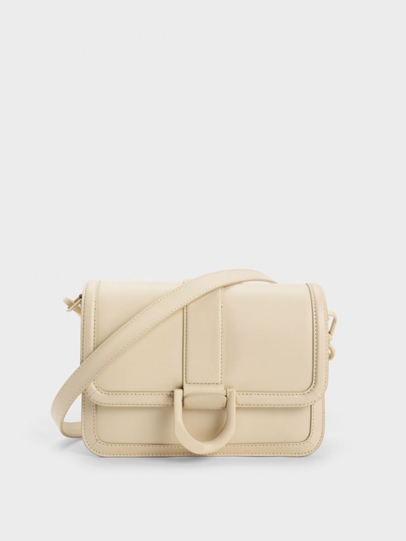 Charles & Keith Gabine Lær Crossbody Veske Pisket Krem | JMBKW1340