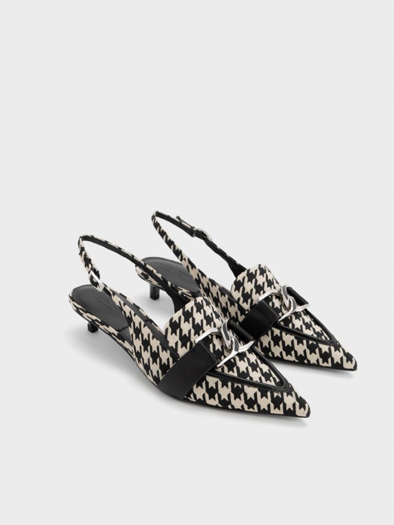 Charles & Keith Gabine Lær Houndstooth Slingback Pumps Multicolor | DIMPB5403