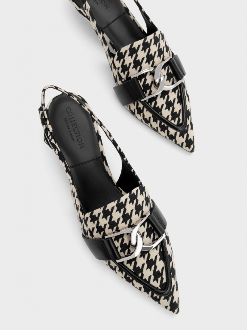 Charles & Keith Gabine Lær Houndstooth Slingback Pumps Multicolor | DIMPB5403