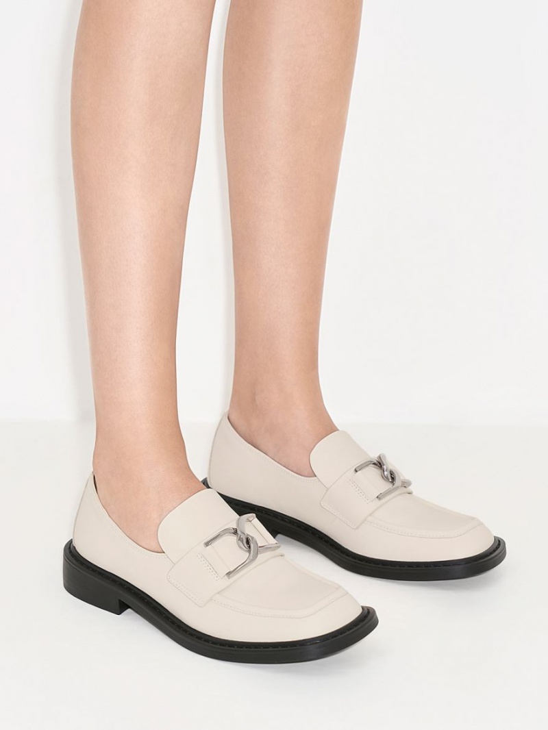 Charles & Keith Gabine Lær Loafers Pisket Krem | PJFAO0635