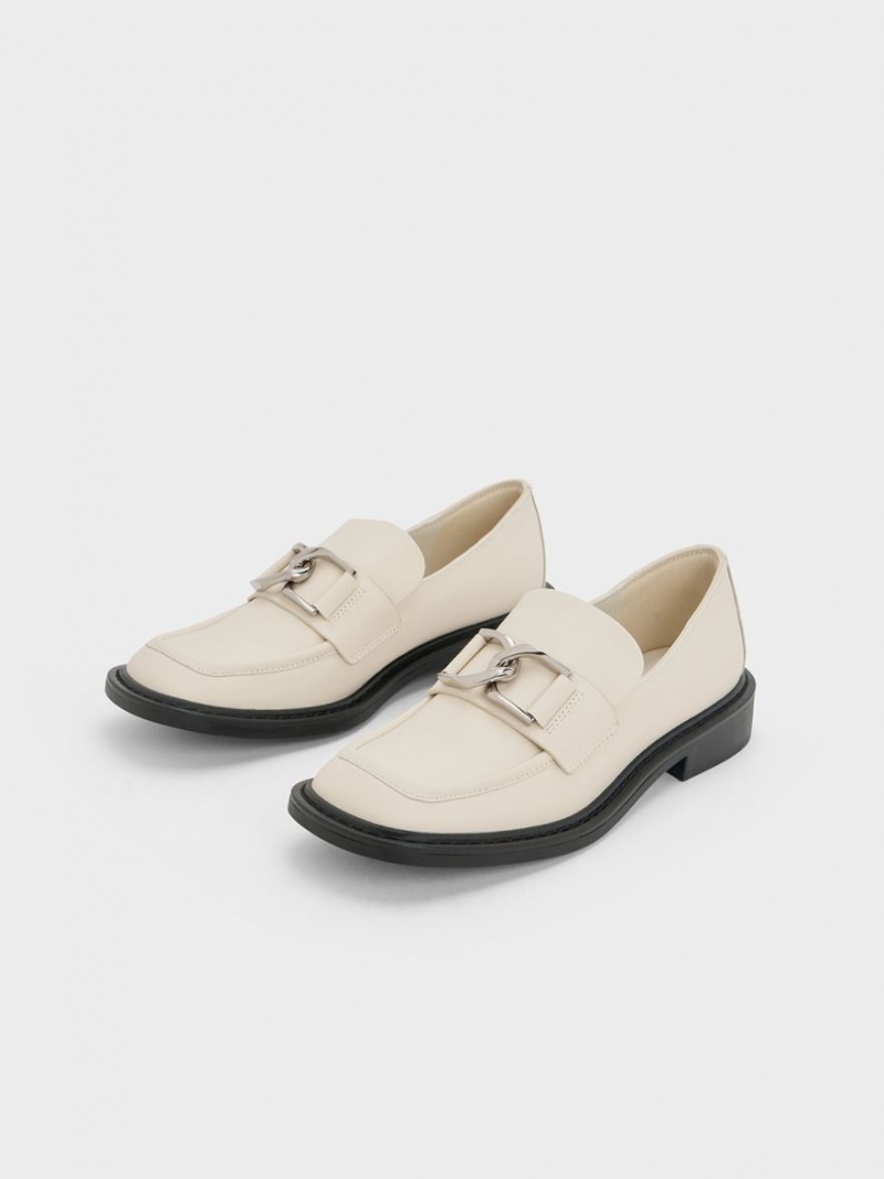 Charles & Keith Gabine Lær Loafers Pisket Krem | PJFAO0635