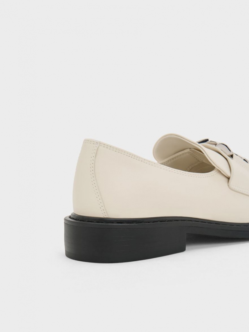 Charles & Keith Gabine Lær Loafers Pisket Krem | PJFAO0635