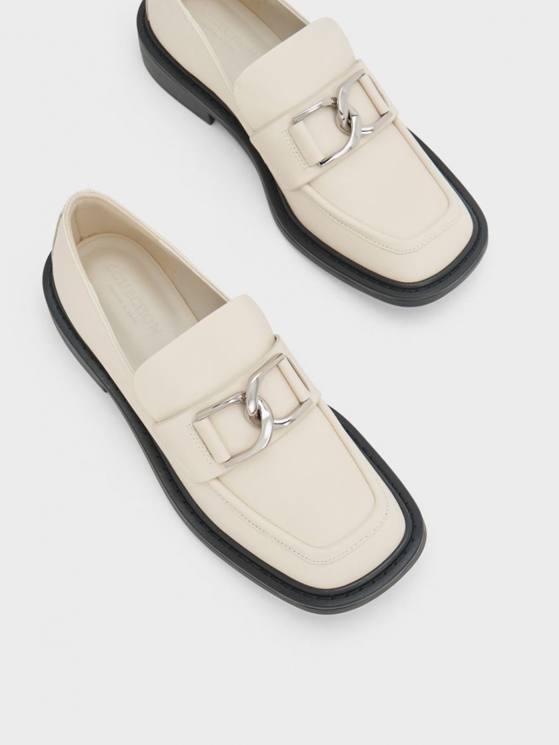 Charles & Keith Gabine Lær Loafers Pisket Krem | PJFAO0635