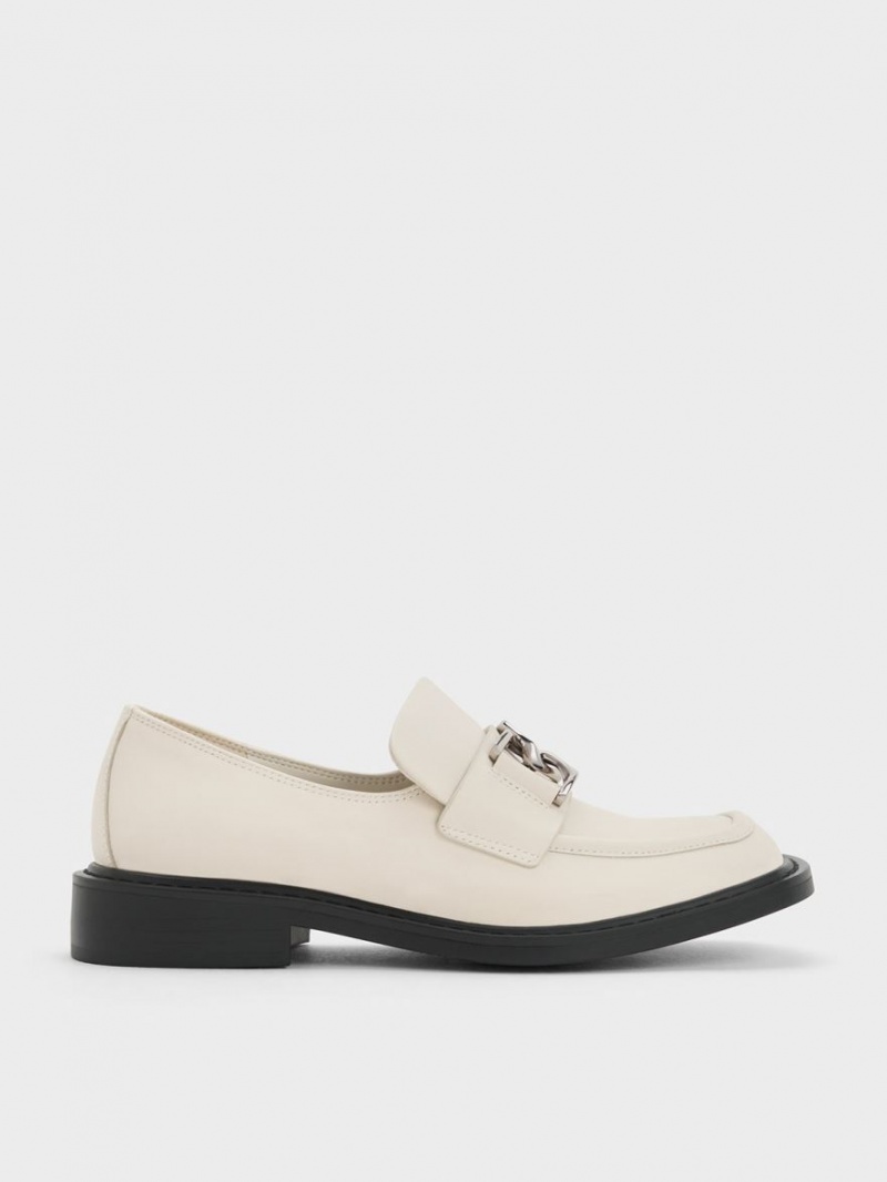 Charles & Keith Gabine Lær Loafers Pisket Krem | PJFAO0635