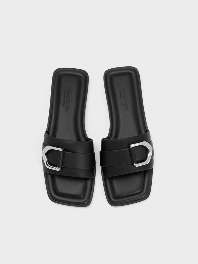 Charles & Keith Gabine Lær Slidesandaler Svarte | RYVEA0592