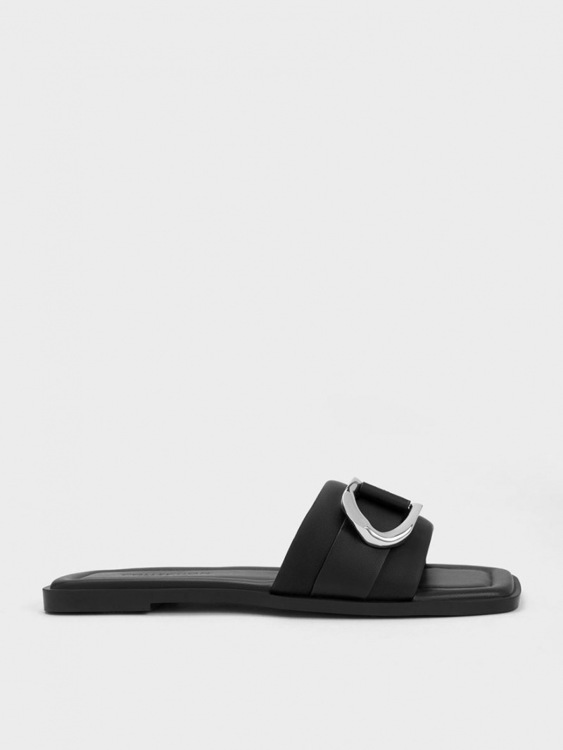 Charles & Keith Gabine Lær Slidesandaler Svarte | RYVEA0592