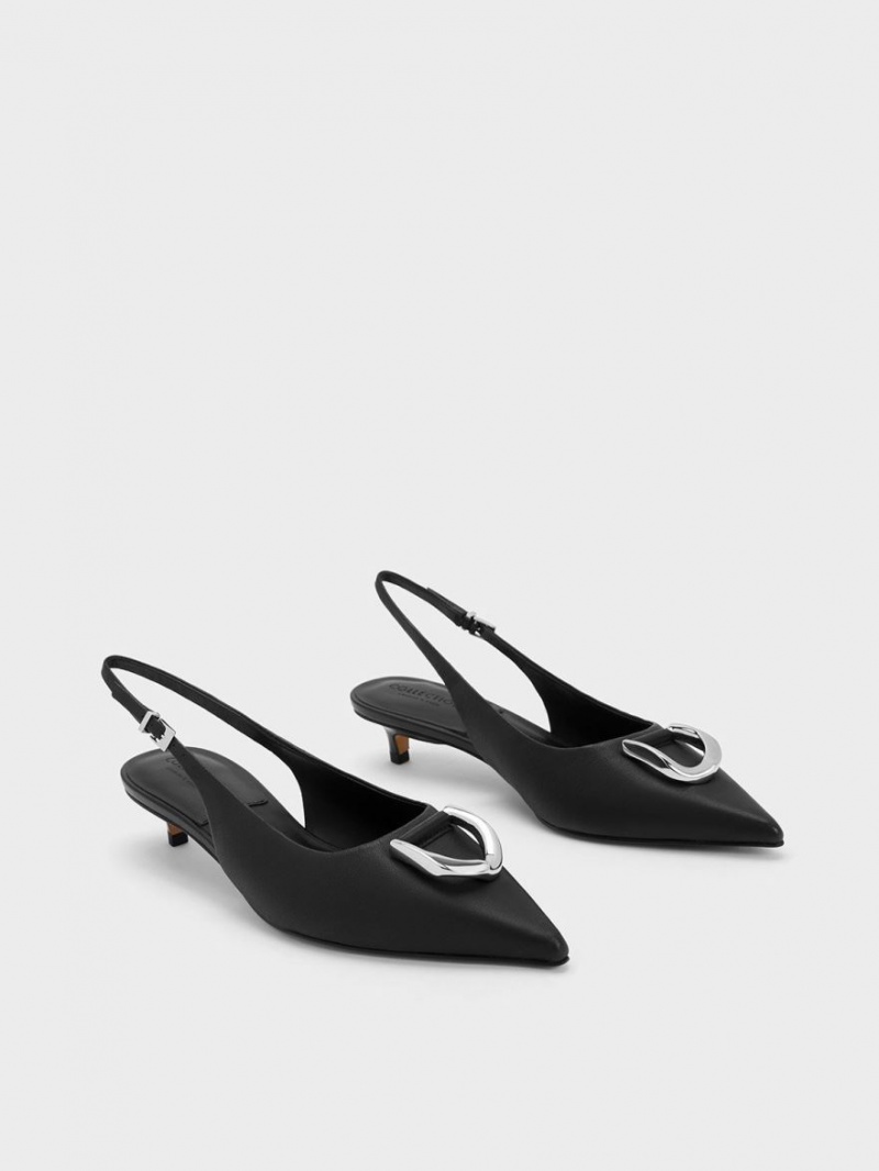 Charles & Keith Gabine Lær Slingback Pumps Svarte | EGAOW1095