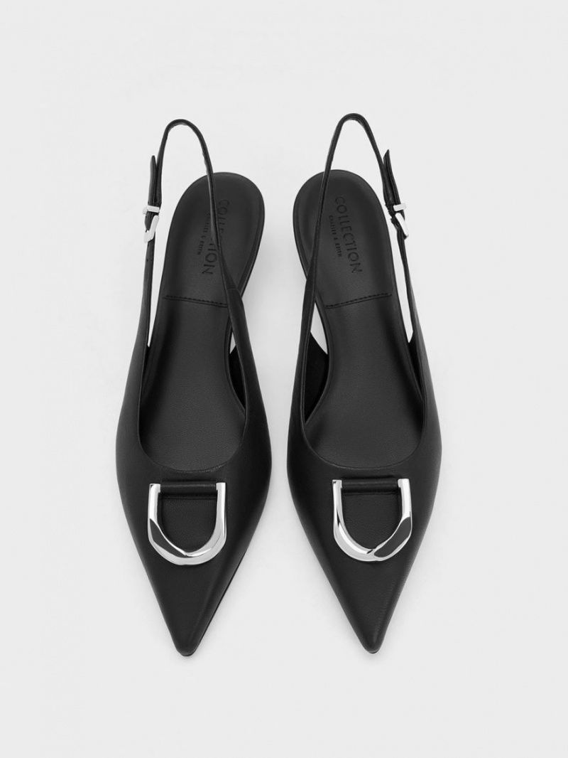 Charles & Keith Gabine Lær Slingback Pumps Svarte | EGAOW1095