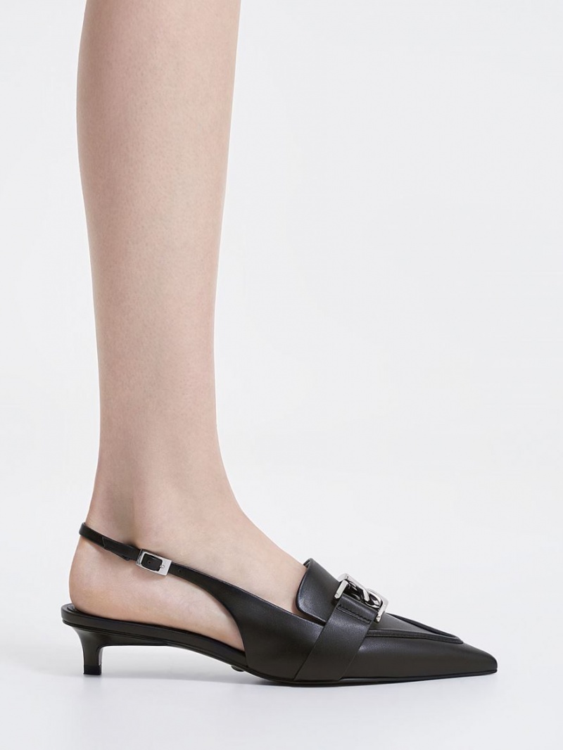 Charles & Keith Gabine Lær Slingback Pumps Svarte | YESML7826