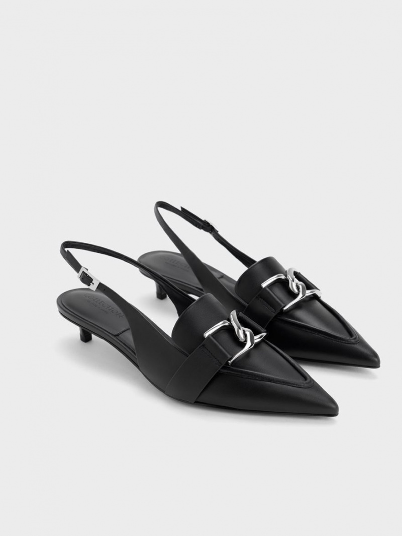 Charles & Keith Gabine Lær Slingback Pumps Svarte | YESML7826