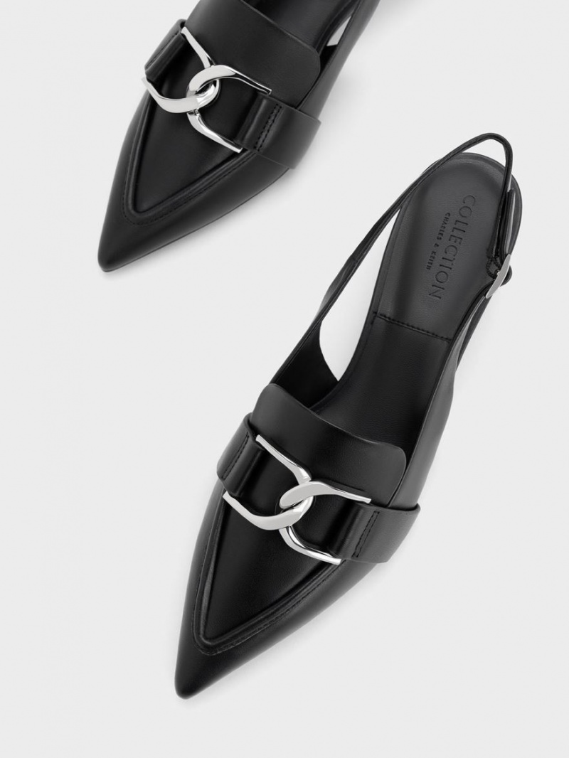 Charles & Keith Gabine Lær Slingback Pumps Svarte | YESML7826