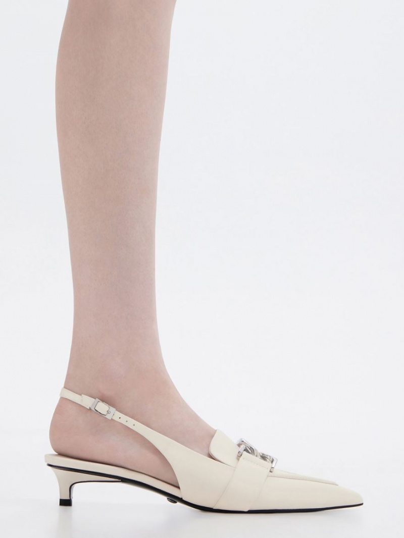 Charles & Keith Gabine Lær Slingback Pumps Hvite | FOULI1409