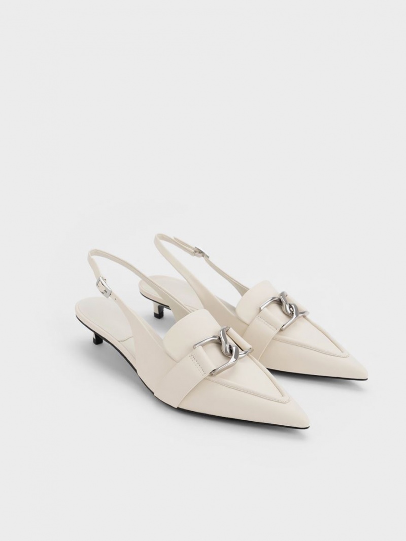 Charles & Keith Gabine Lær Slingback Pumps Hvite | FOULI1409