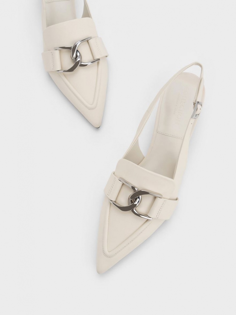 Charles & Keith Gabine Lær Slingback Pumps Hvite | FOULI1409